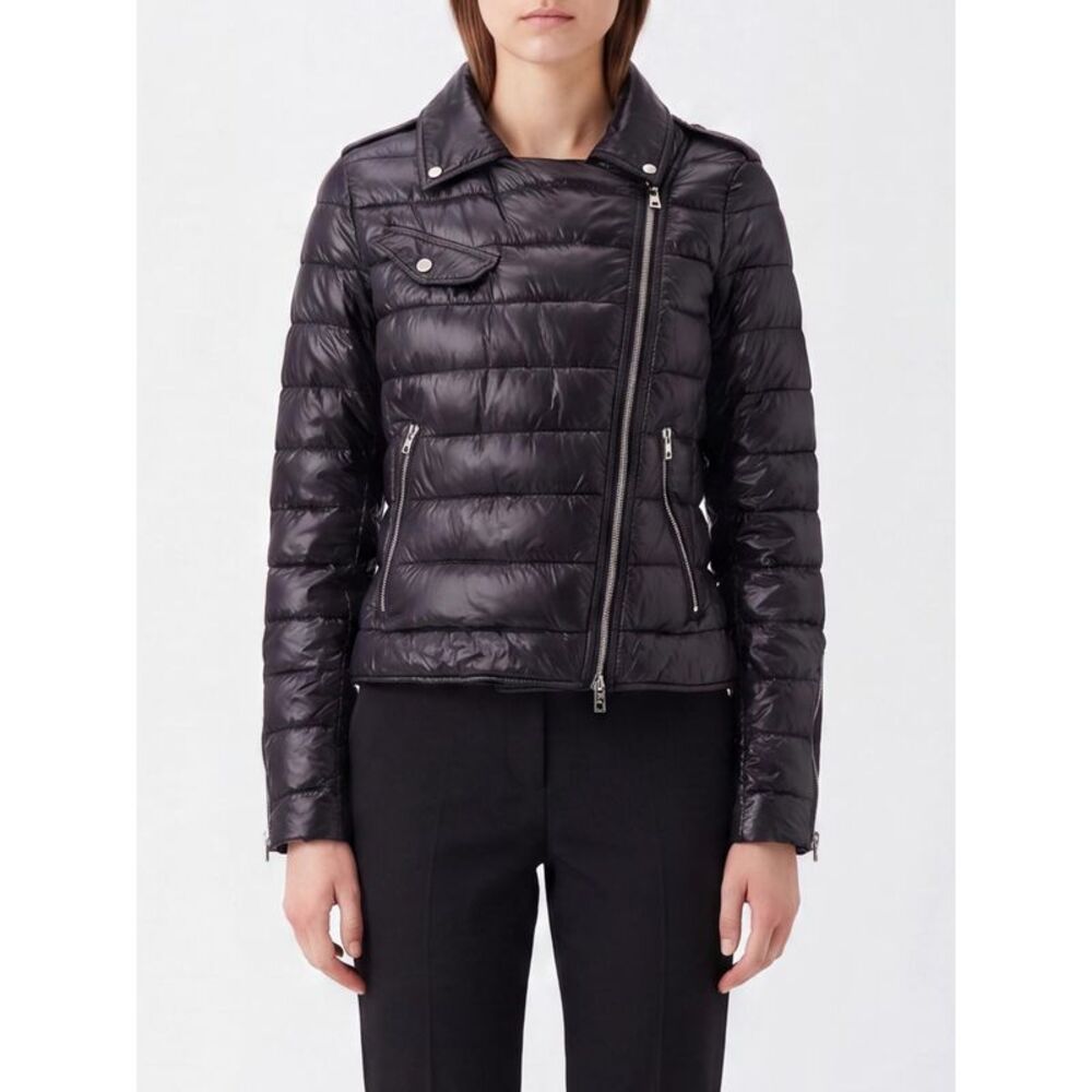 Short Ultra-Light Nylon Biker Down Jacket Herno With Asymmetrical Zip